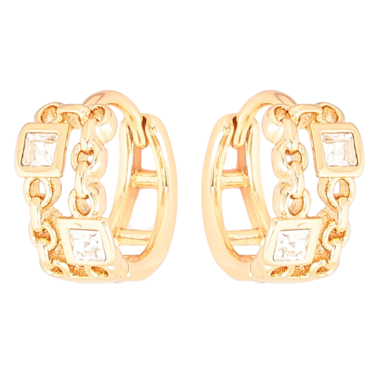 Сережки Xuping Позолота 18K колечка «Візерунок ланцюжок з кристалами» фото №2 Сережки Xuping Позолота 18K колечка «Візерунок ланцюжок з кристалами» фото №2