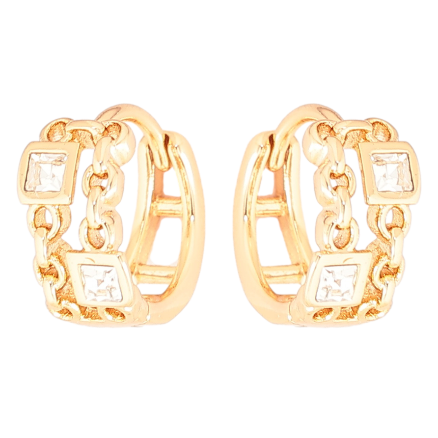 Сережки Xuping Позолота 18K колечка «Візерунок ланцюжок з кристалами» фото №1