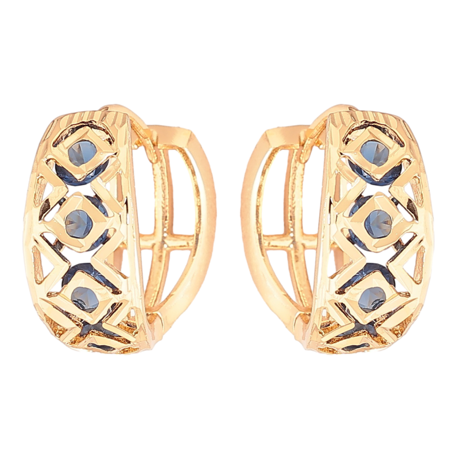 Серьги Xuping Позолота 18K колечки Узор с синими фианитами фото №1