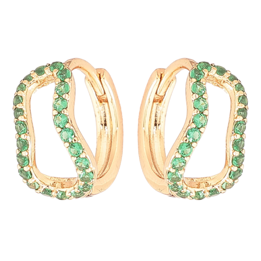 Сережки Xuping Позолота 18K колечка «Фігурні з зеленим цирконієм» фото №1