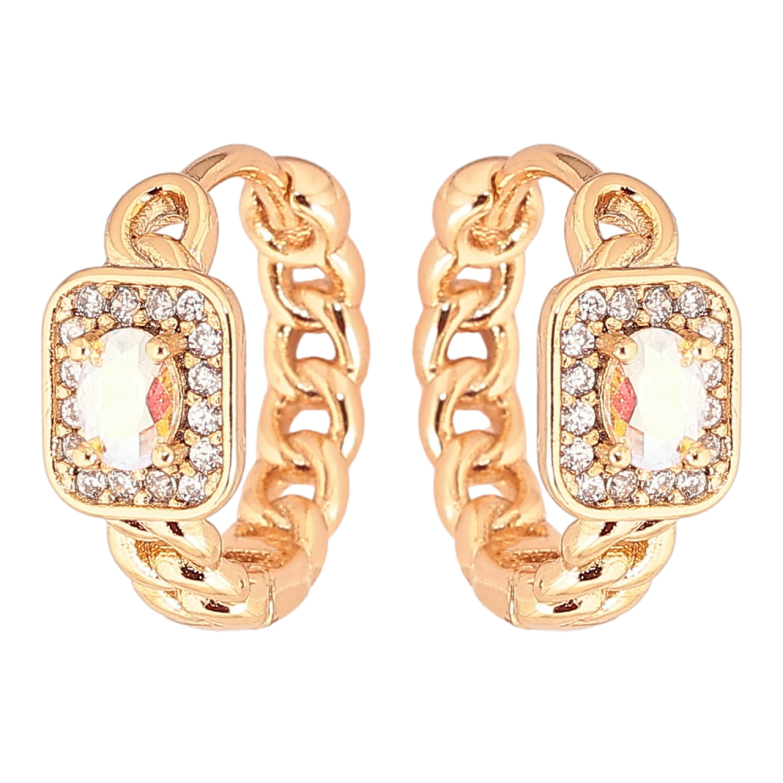 Сережки Xuping Позолота 18K колечка «Візерунок ланцюжок з райдужним фіанітом і цирконієм» фото №1