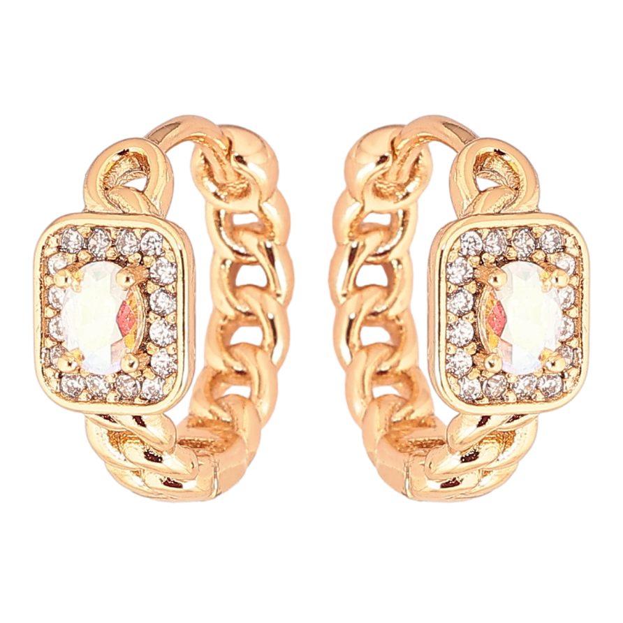 Сережки Xuping Позолота 18K колечка «Візерунок ланцюжок з райдужним фіанітом і цирконієм» фото №1