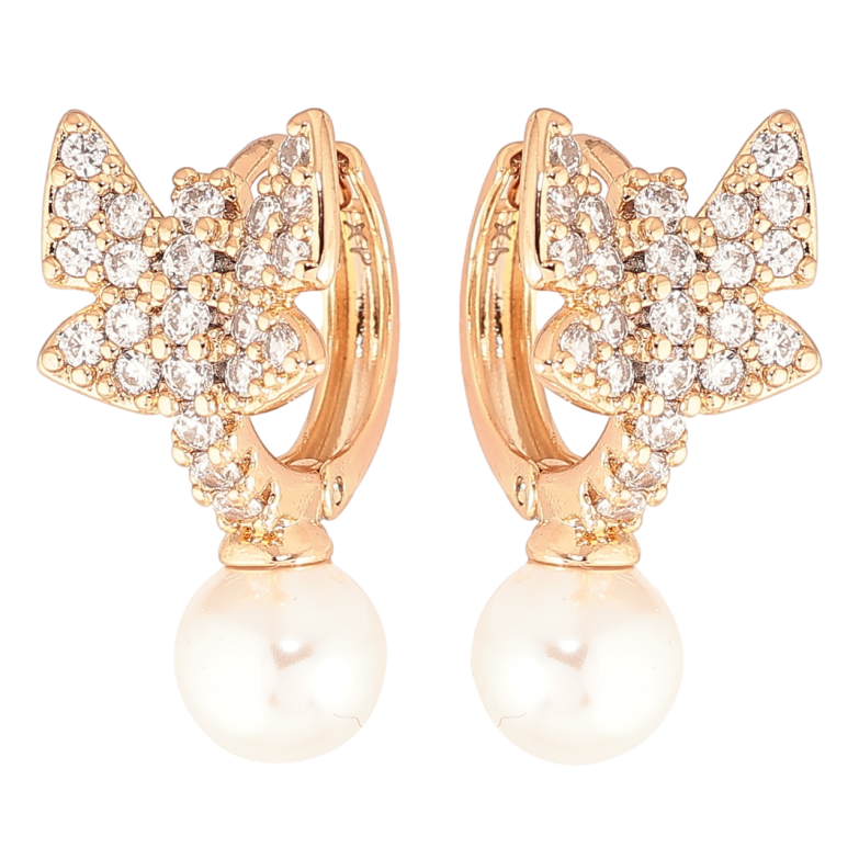Сережки Xuping Позолота 18K колечка «Метелики з інкрустацією цирконієм і перлинами» фото №1
