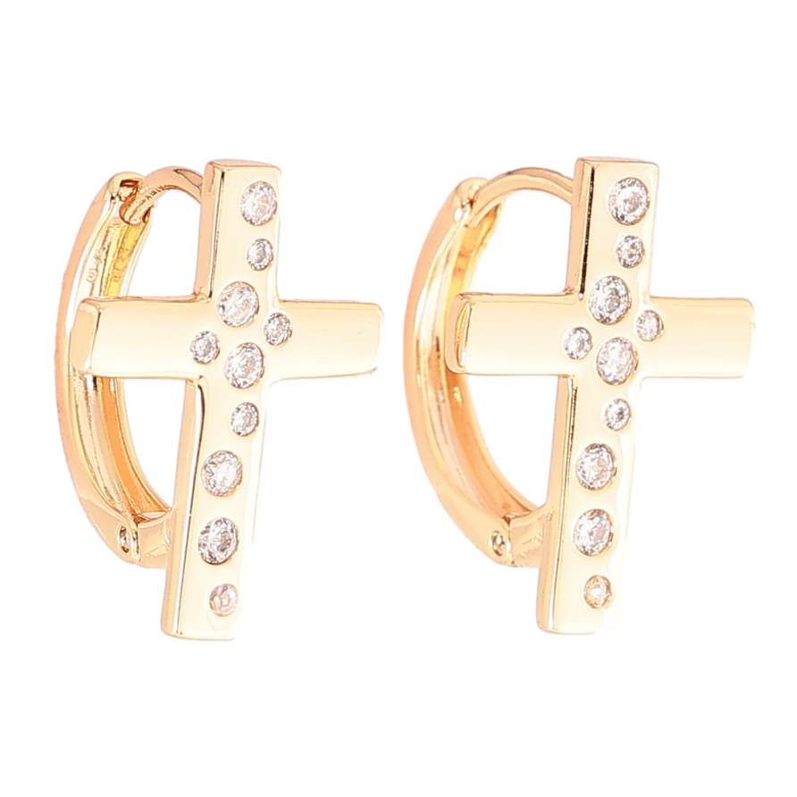 Серьги Xuping Позолота 18K колечки Крестики с цирконием фото №1