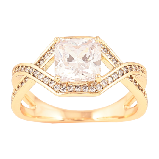 Кольцо Xuping Позолота 18K Фианит с дорожками циркония фото №1