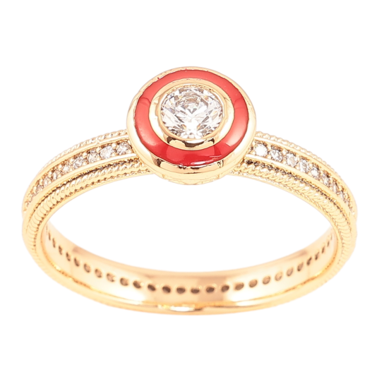 Кольцо Xuping Позолота 18K Фианит в колечке красной эмали фото №1
