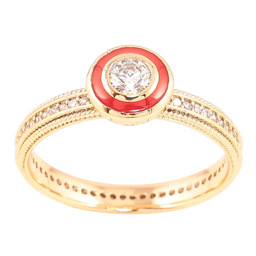 Кольцо Xuping Позолота 18K Фианит в колечке красной эмали фото №1 Кольцо Xuping Позолота 18K Фианит в колечке красной эмали фото №1
