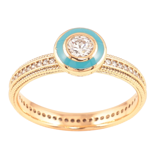 Кольцо Xuping Позолота 18K Фианит в колечке бирюзовой эмали фото №1