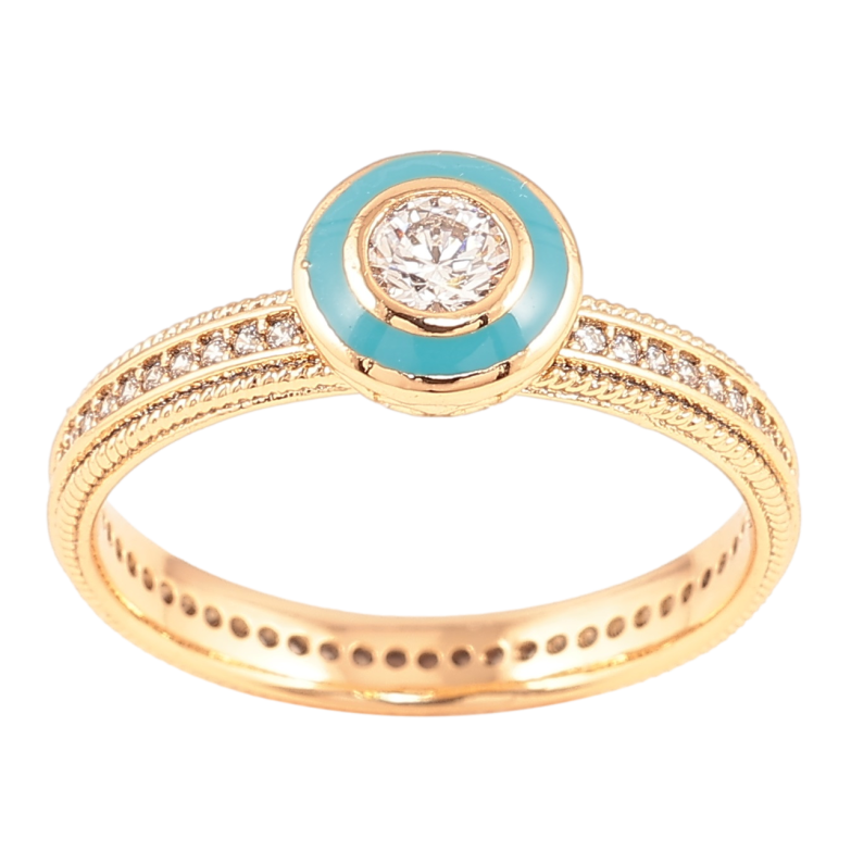 Кольцо Xuping Позолота 18K Фианит в колечке бирюзовой эмали фото №1