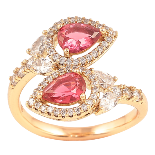 Кольцо Xuping Позолота 18K Узор с малиновыми фианитами и цирконием фото №1 Кольцо Xuping Позолота 18K Узор с малиновыми фианитами и цирконием фото №1