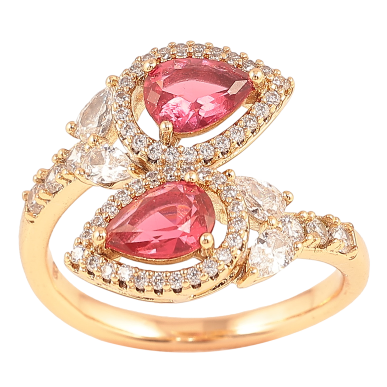 Кольцо Xuping Позолота 18K Узор с малиновыми фианитами и цирконием фото №1 Кольцо Xuping Позолота 18K Узор с малиновыми фианитами и цирконием фото №1