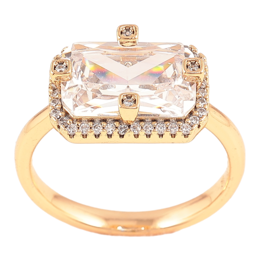 Кольцо Xuping Позолота 18K Фианит в декоративном обрамлении циркония фото №1 Кольцо Xuping Позолота 18K Фианит в декоративном обрамлении циркония фото №1