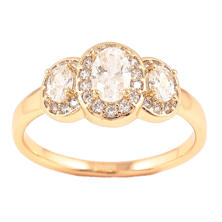 Каблучка Xuping Позолота 18K «Три фіаніти в обрамленні цирконію» фото №24