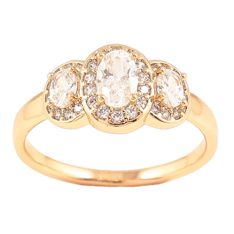 Каблучка Xuping Позолота 18K «Три фіаніти в обрамленні цирконію» фото №1