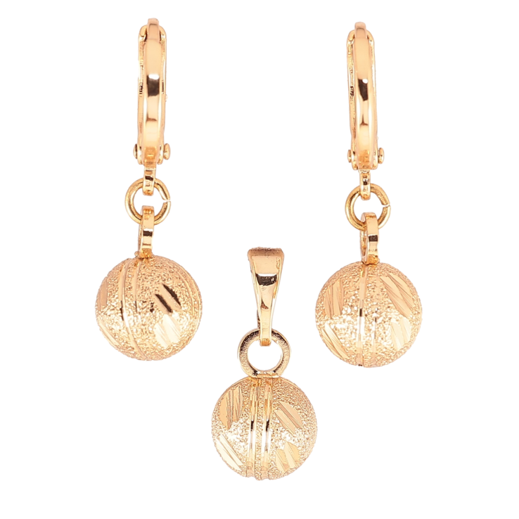 Набор Xuping Позолота 18K Серьги Кулон Шарики с шагренью и узором насечками ø 8мм фото №8 Набор Xuping Позолота 18K Серьги Кулон Шарики с шагренью и узором насечками ø 8мм фото №8