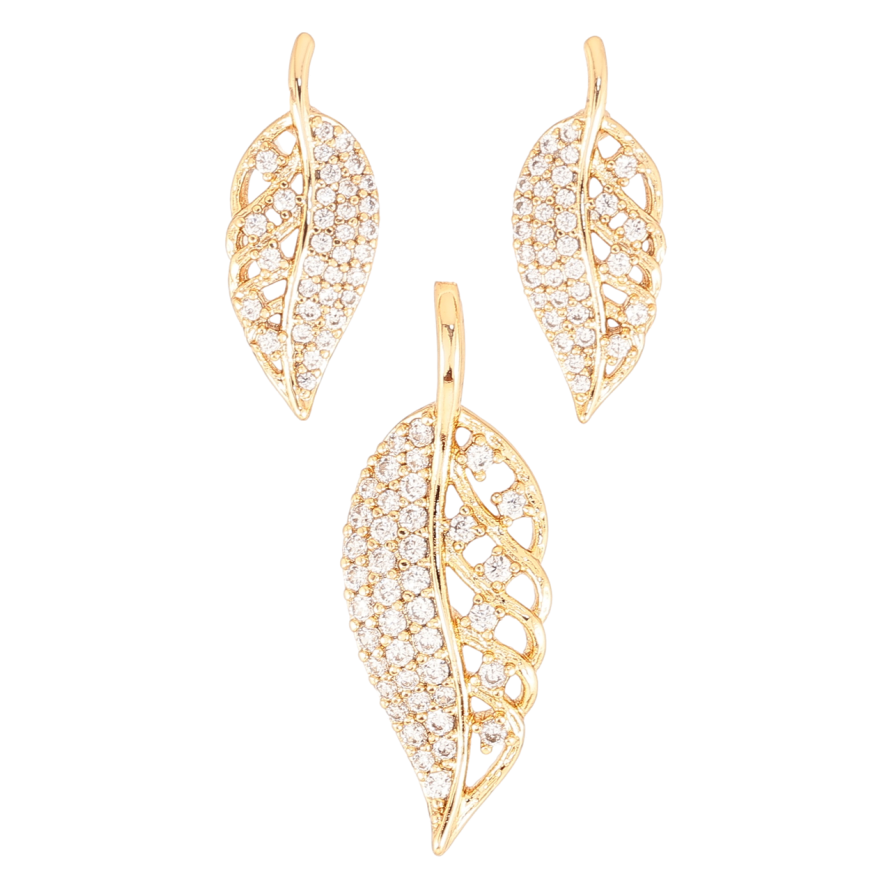 Набір Xuping Позолота 18K Сережки Кулон «Листочки з цирконієм» фото №1 Набір Xuping Позолота 18K Сережки Кулон «Листочки з цирконієм» фото №1