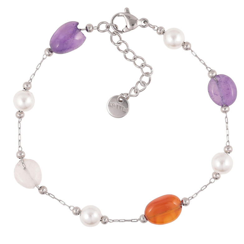 Браслет Xuping ТТМ Stainless Steel цвет Родий Цепочка с разноцветными бусинами с доп.цеп 17-20см х 1мм фото №1