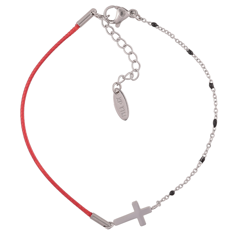 Браслет Xuping ТТМ Stainless Steel колір Родій «Ланцюжок з червоним шнуром і Хрестиком» з доп.ланцюгом 18.5-21см х 1мм фото №1 Браслет Xuping ТТМ Stainless Steel колір Родій «Ланцюжок з червоним шнуром і Хрестиком» з доп.ланцюгом 18.5-21см х 1мм фото №1