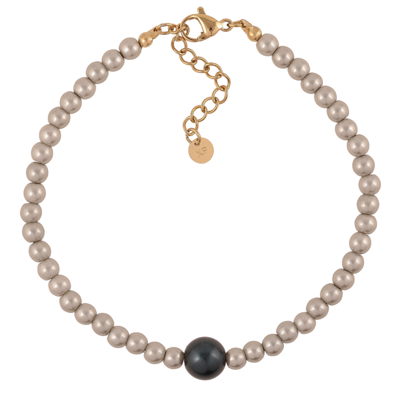 Браслет Xuping ТТМ Stainless Steel цвет 14К Серо-черные бусины с доп.цеп 19-22.5см х 4мм фото №3