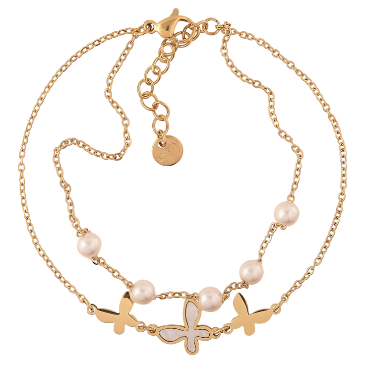 Браслет Xuping ТТМ Stainless Steel колір 14К «Подвійний ланцюжок з метеликами і перлами» з доп.ланцюгом 19-22.5см х 2мм фото №10 Браслет Xuping ТТМ Stainless Steel колір 14К «Подвійний ланцюжок з метеликами і перлами» з доп.ланцюгом 19-22.5см х 2мм фото №10