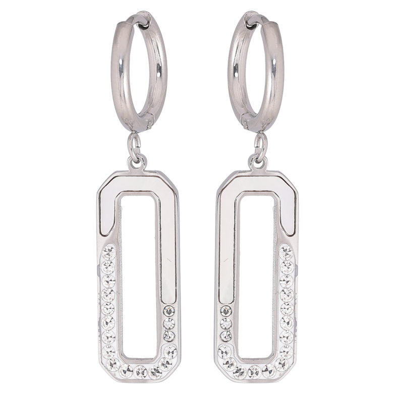 Сережки Xuping TTM Stainless Steel колір Родій підвіски на колечках «Перламутрові вставки та цирконій» фото №2