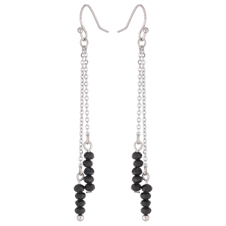 Сережки Xuping TTM Stainless Steel колір Родій французький замок «Підвіски з чорними намистинами» фото №10