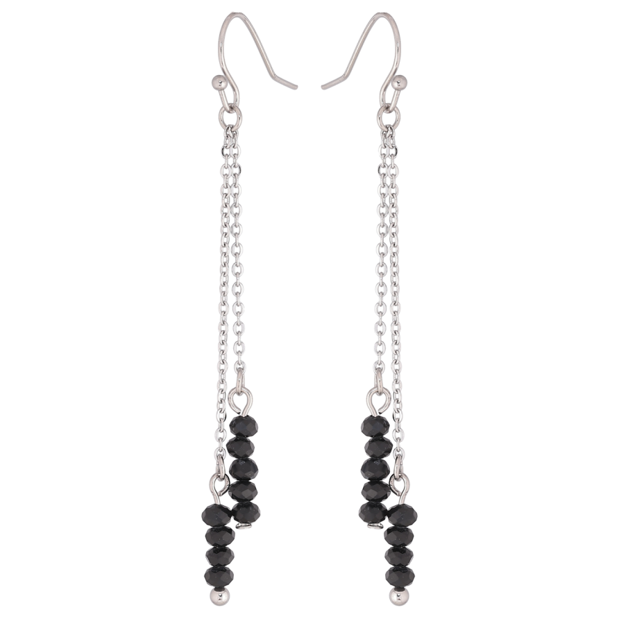 Серьги Xuping TTM Stainless Steel цвет Родий французский замок Подвески с черными бусинами фото №1