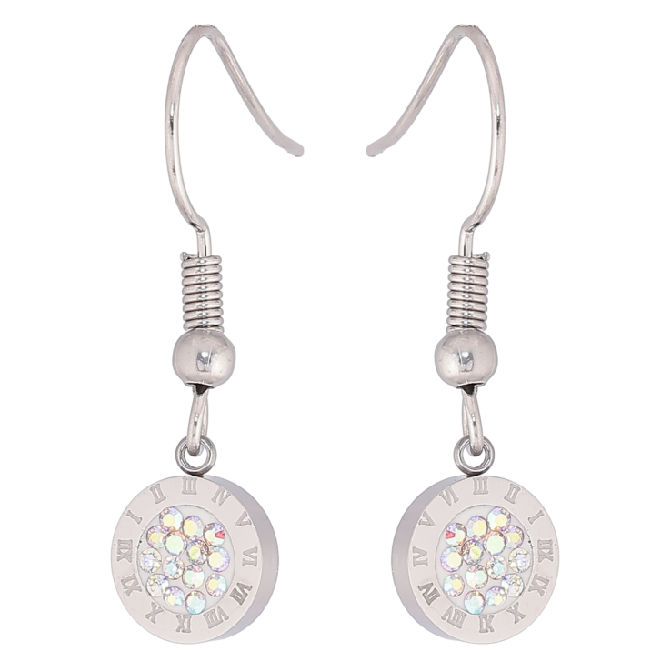 Серьги Xuping TTM Stainless Steel цвет Родий французский замок Подвески с циферблатом и радужными фианитами фото №5