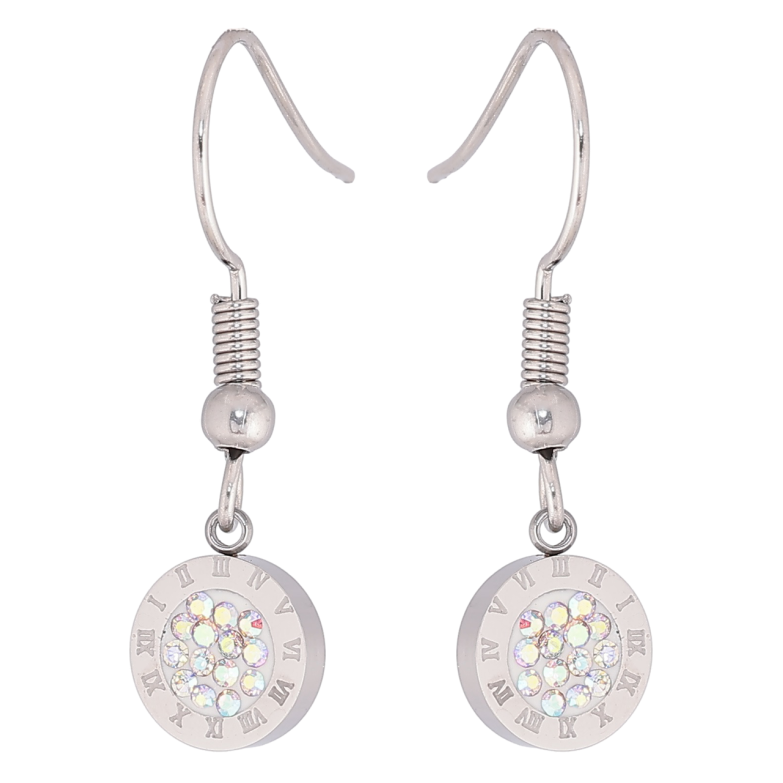 Серьги Xuping TTM Stainless Steel цвет Родий французский замок Подвески с циферблатом и радужными фианитами фото №1