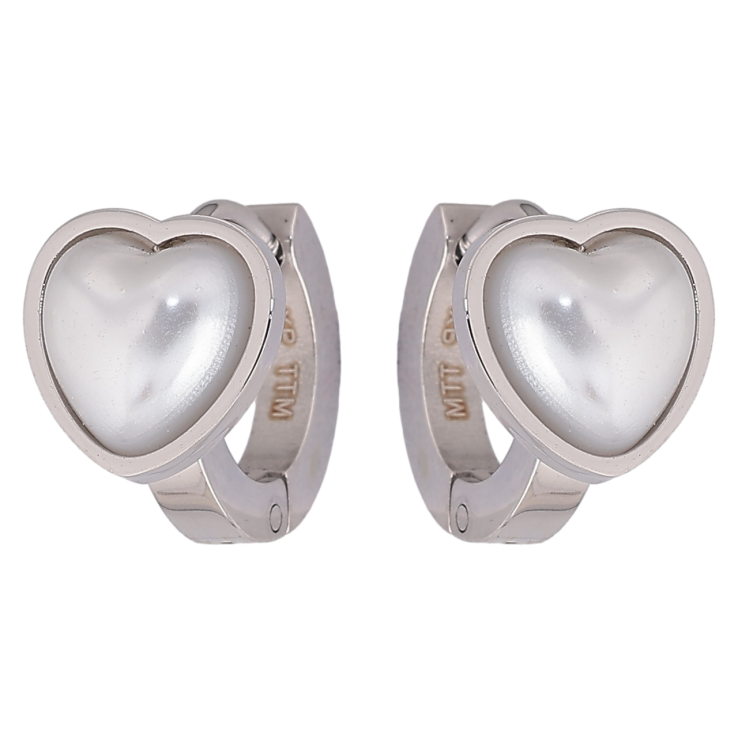 Серьги Xuping TTM Stainless Steel цвет Родий колечки Перламутровые сердечки фото №3