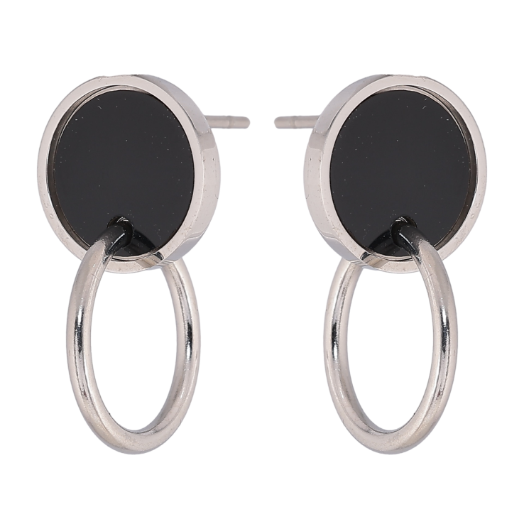 Серьги Xuping TTM Stainless Steel цвет Родий пусеты Круги с черными вставками фото №5