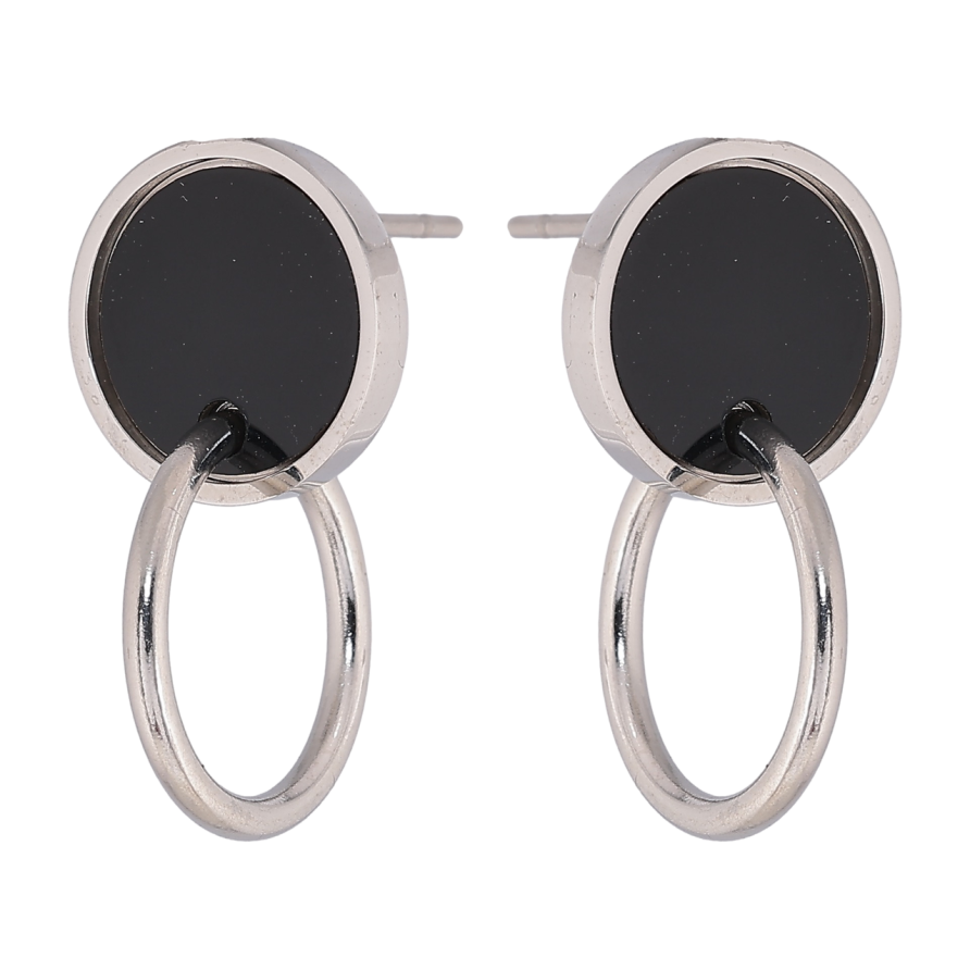 Серьги Xuping TTM Stainless Steel цвет Родий пусеты Круги с черными вставками фото №1 Серьги Xuping TTM Stainless Steel цвет Родий пусеты Круги с черными вставками фото №1