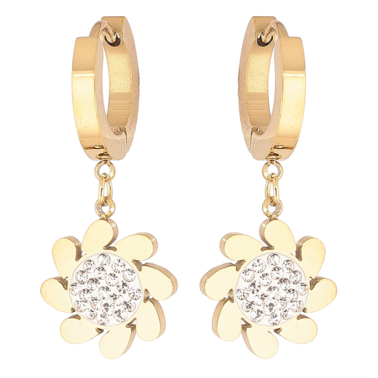 Сережки Xuping TTM Stainless Steel колір 14К підвіски на колечках «Квіточки з цирконієм» фото №4