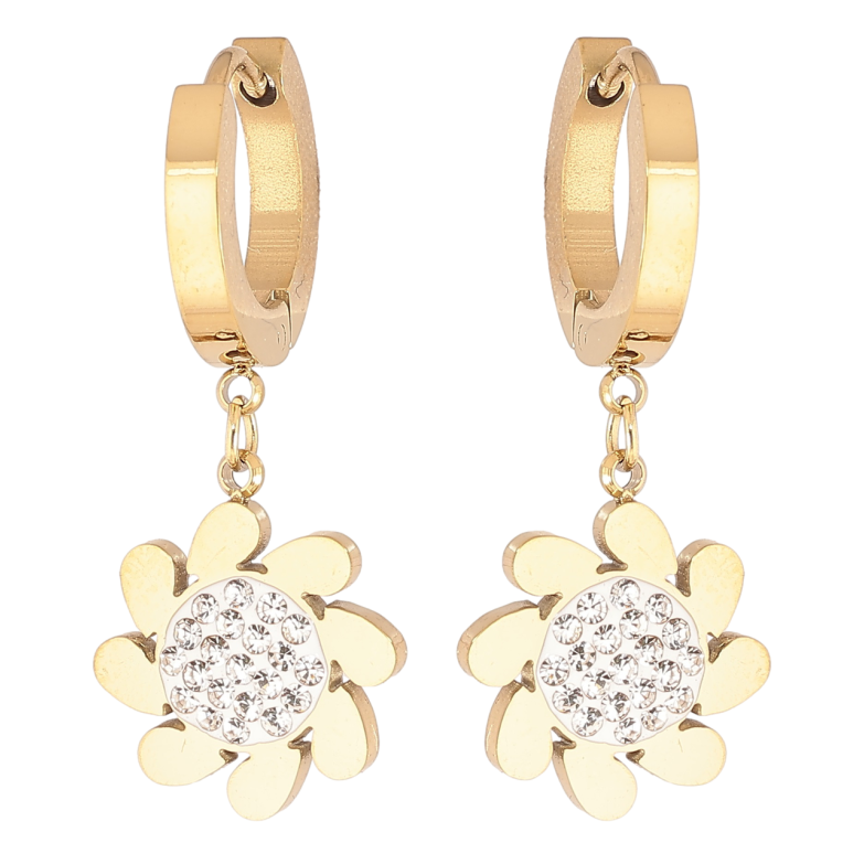 Серьги Xuping TTM Stainless Steel цвет 14К подвески на колечках Цветочки с цирконием фото №1 Серьги Xuping TTM Stainless Steel цвет 14К подвески на колечках Цветочки с цирконием фото №1
