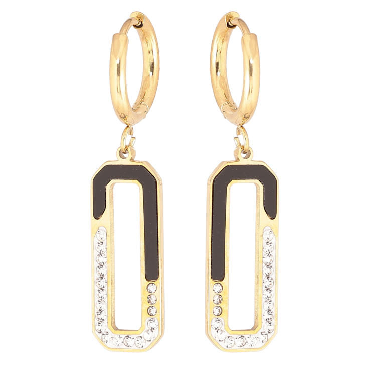 Серьги Xuping TTM Stainless Steel цвет 14К подвески на колечках Черные вставки с цирконием фото №8