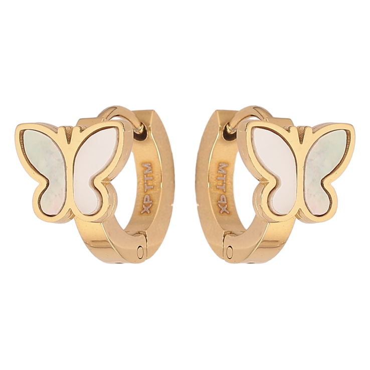 Сережки Xuping TTM Stainless Steel колір 14К колечка «Метелики з перламутровими вставками» фото №6