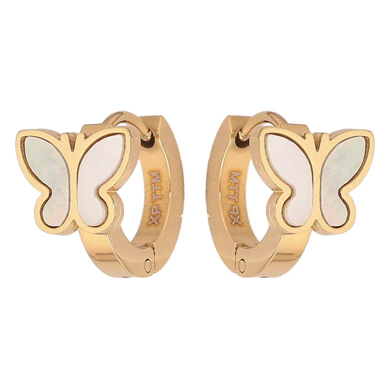 Серьги Xuping TTM Stainless Steel цвет 14К колечки Бабочки с перламутровыми вставками фото №2 Серьги Xuping TTM Stainless Steel цвет 14К колечки Бабочки с перламутровыми вставками фото №2