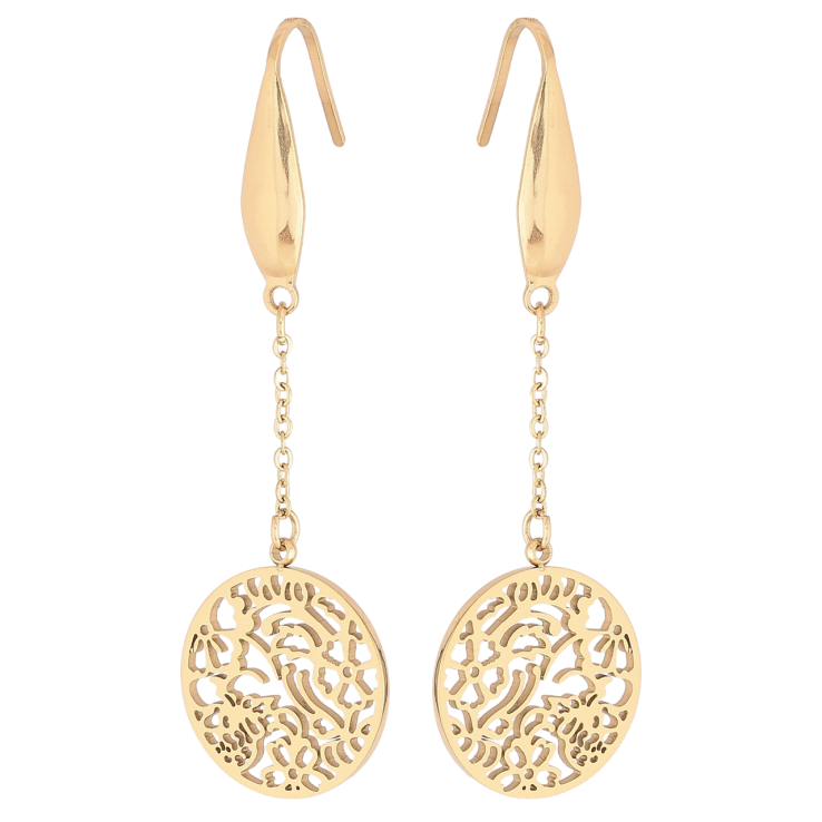 Серьги Xuping TTM Stainless Steel цвет 14К французский замок Подвески с резными кругами фото №11