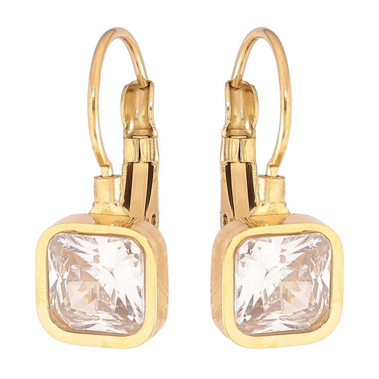 Серьги Xuping TTM Stainless Steel цвет 14К французский замок Фианиты 8х8мм фото №19