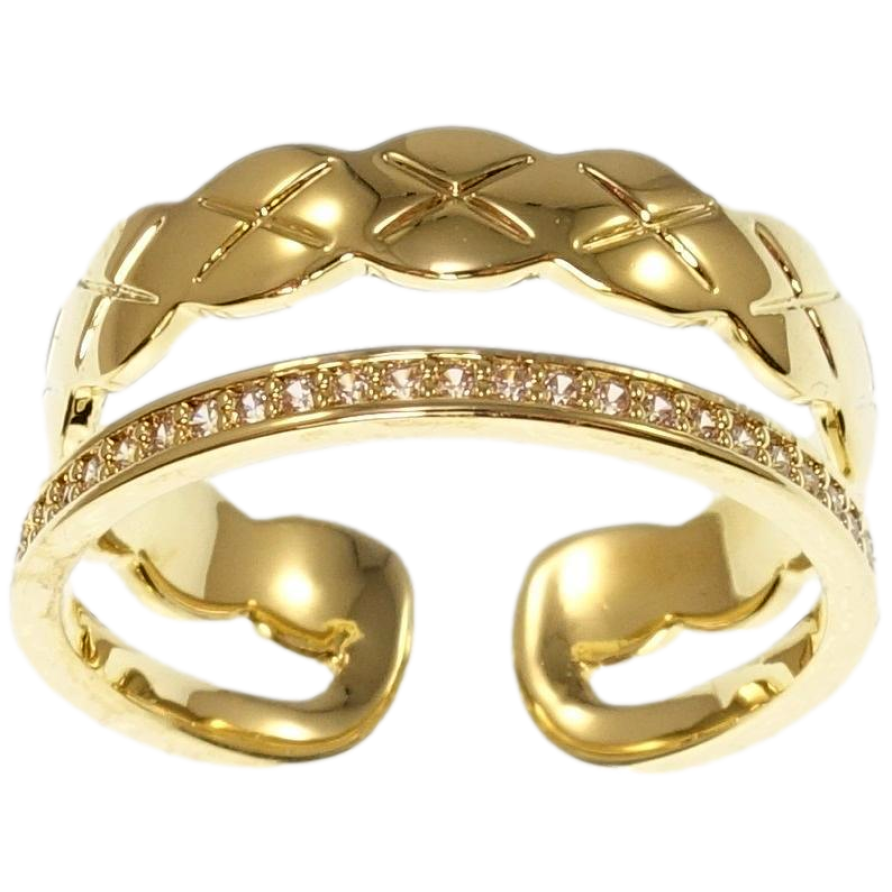 Кольцо Xuping QQMM Позолота 14K Двойная шинка с дорожкой циркония фото №1 Кольцо Xuping QQMM Позолота 14K Двойная шинка с дорожкой циркония фото №1
