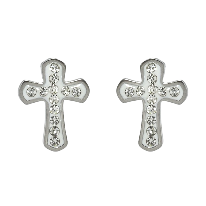 Сережки Xuping TTM Stainless Steel колір Родій пусети Хрестики фото №1