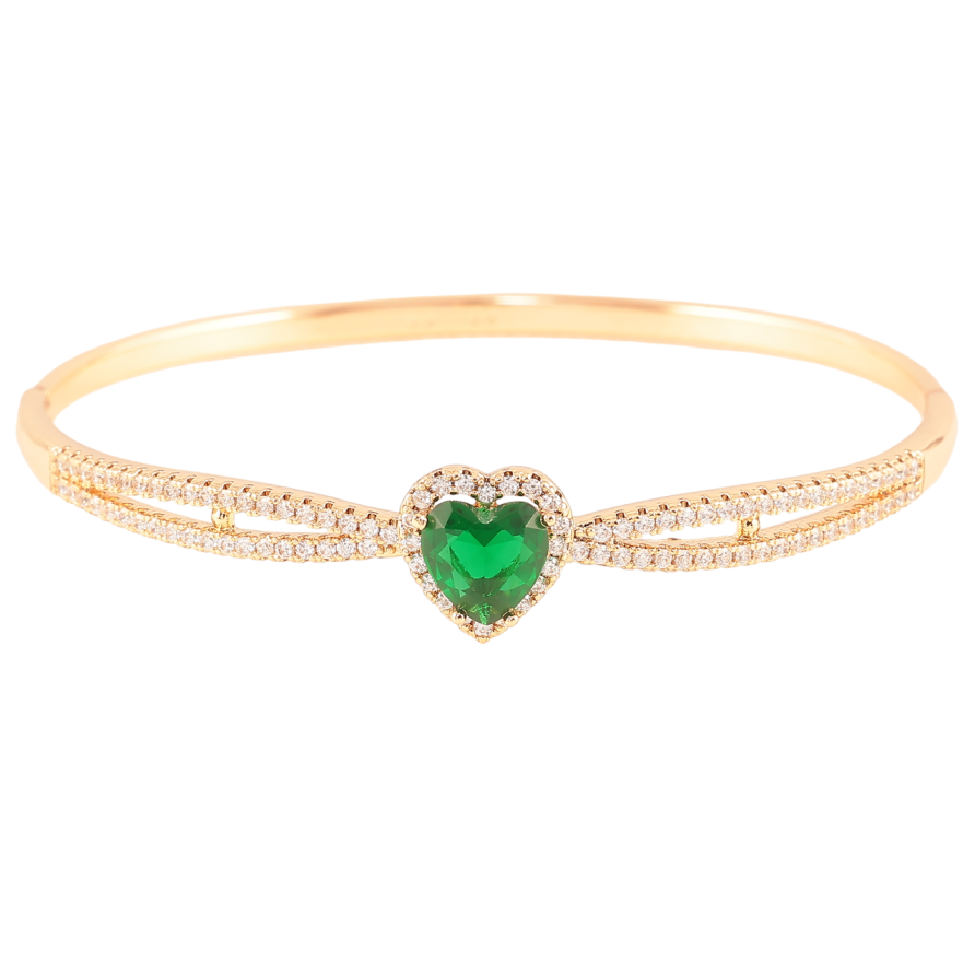Браслет Xuping Позолота 18K Сердечко с зеленым фианитом и инкрустацией цирконием ø 6см фото №1 Браслет Xuping Позолота 18K Сердечко с зеленым фианитом и инкрустацией цирконием ø 6см фото №1