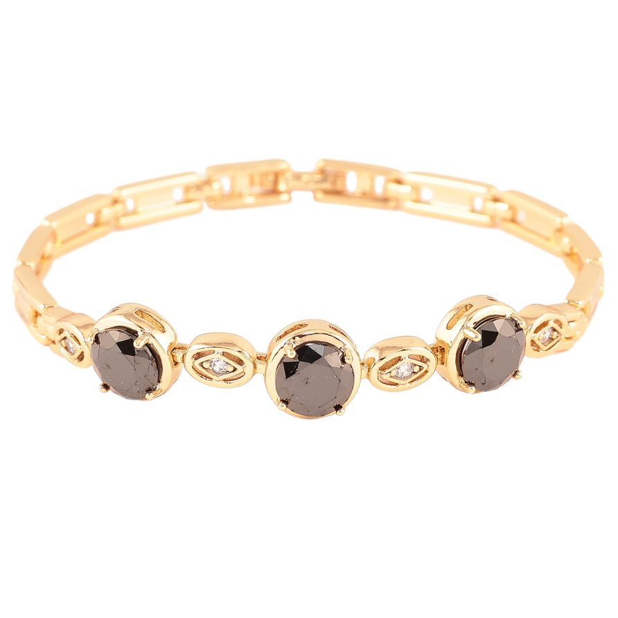 Браслет Xuping Позолота 18K «Візерунок з трьома чорними фіанітами» довжина 17см фото №1