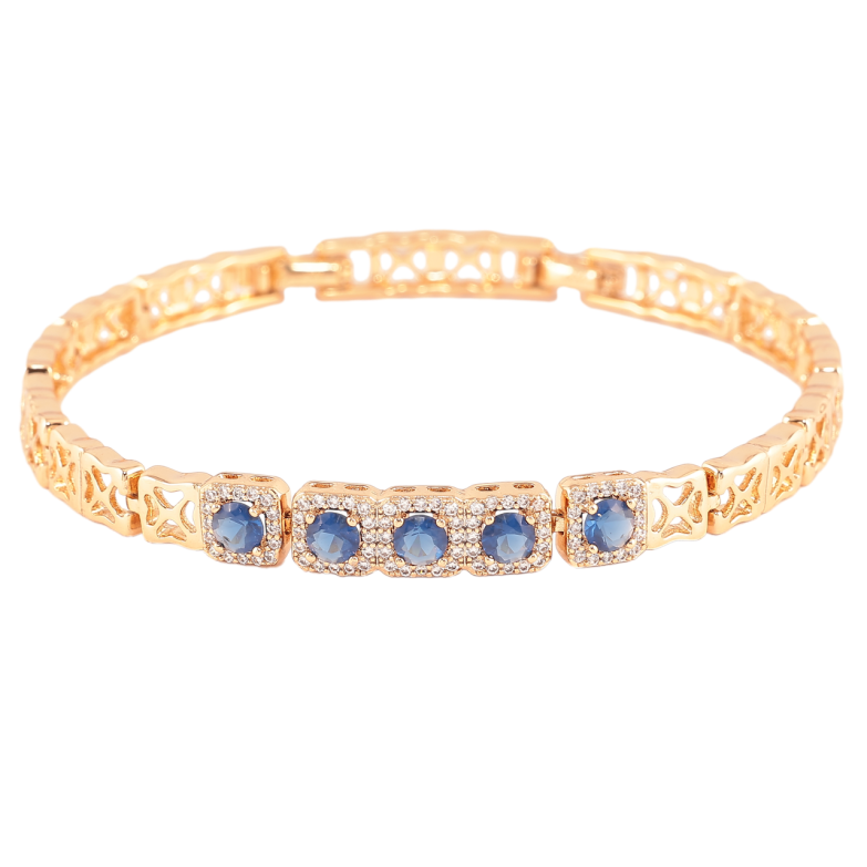 Браслет Xuping Позолота 18K Узор с синими фианитами в обрамлении циркония длинна с доп. замком 17.5,19.5см фото №2 Браслет Xuping Позолота 18K Узор с синими фианитами в обрамлении циркония длинна с доп. замком 17.5,19.5см фото №2