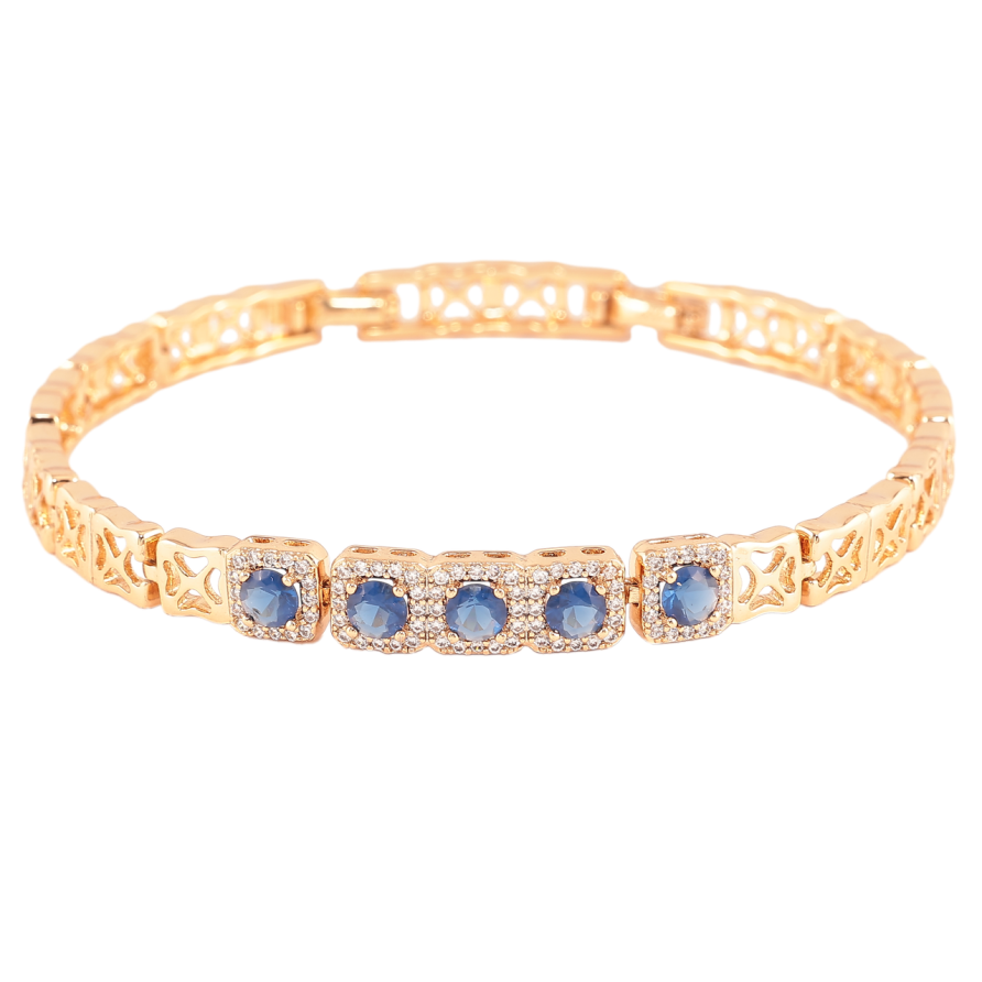 Браслет Xuping Позолота 18K Узор с синими фианитами в обрамлении циркония длинна с доп. замком 17.5,19.5см фото №1