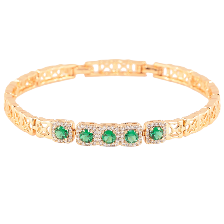 Браслет Xuping Позолота 18K Узор с зелеными фианитами в обрамлении циркония длинна с доп. замком 17,19.5см фото №20