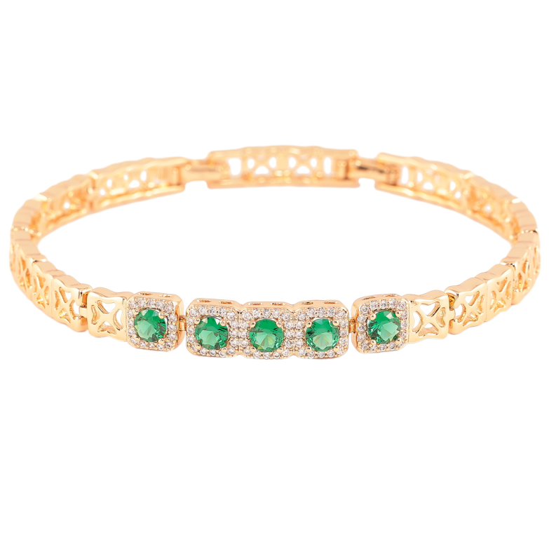 Браслет Xuping Позолота 18K «Візерунок з зеленими фіанітами в обрамленні цирконію» довжина з доп. замком 17,19.5см фото №1 Браслет Xuping Позолота 18K «Візерунок з зеленими фіанітами в обрамленні цирконію» довжина з доп. замком 17,19.5см фото №1