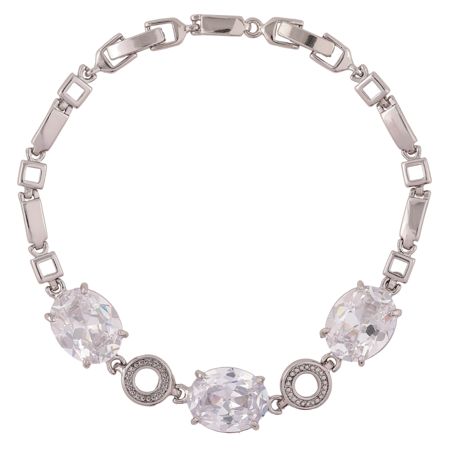 Браслет Xuping Родий Узор с тремя фианитами размер с доп. замком 18-21см фото №1