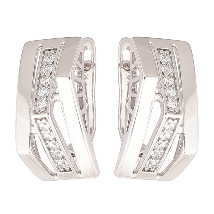 Серьги Xuping Родий английский замок Декоративный узор с дорожками циркония фото №1 Серьги Xuping Родий английский замок Декоративный узор с дорожками циркония фото №1