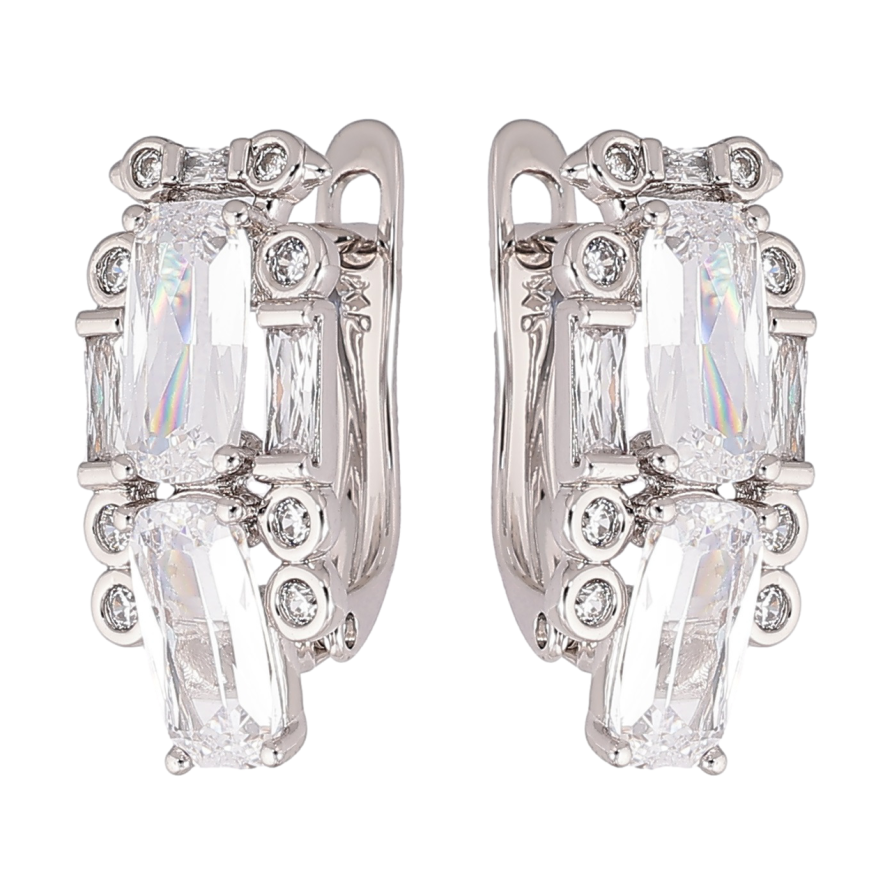 Серьги Xuping Родий английский замок Узор с цирконием и фианитами фото №1 Серьги Xuping Родий английский замок Узор с цирконием и фианитами фото №1